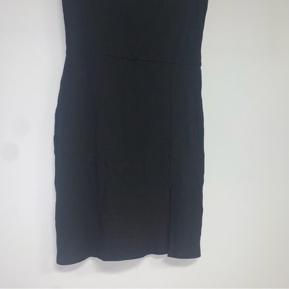 Reformation Laurena Knit Mini Dress Ribbed Black Square Neckline - Picture 5 of 13
